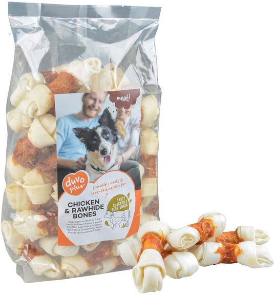 Duvo plus meat! snack kip runderhuid benen voor honden m-1kg