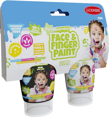 Natural face fingerpaint tube - zwart en wit, 2x65ml - schmink