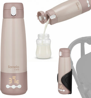 Lionelo thermup bottle – draagbare melkverwarmer thermos 350 ml – melk verwarmen in 3,5 min – warmte tot 20 uur – 5 temperatuurstanden – usb-c – voor onderweg