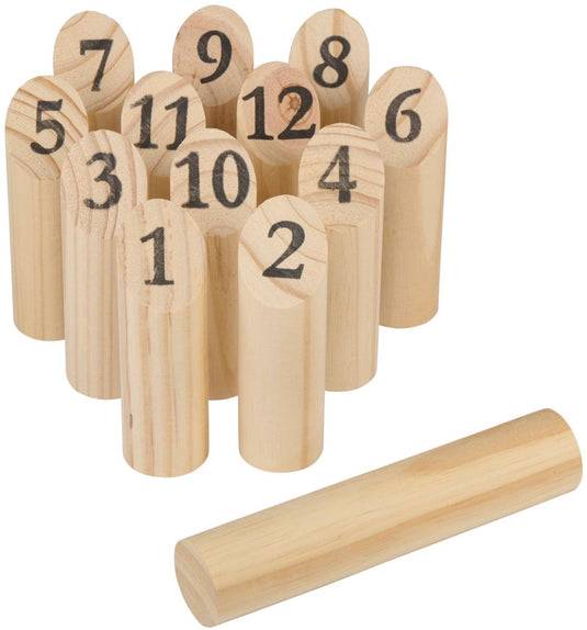Eddy toys houten pinspel 13-delig - buitenspel voor kinderen en volwassenen - tradionele finse werpspel van hout - outdoor familiespel met nummers