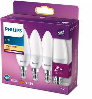 Philips led energiezuinige kaars mat - 25 w - e14 - warmwit licht - 3 stuks - bespaar op energiekosten