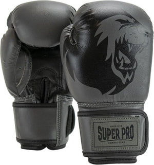 Super pro combat gear talent (kick)bokshandschoenen zilver zwart 10oz