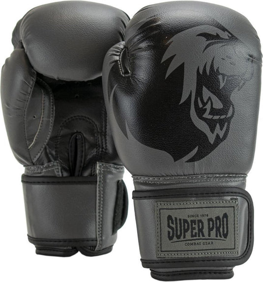Super pro combat gear talent (kick)bokshandschoenen zilver zwart 10oz