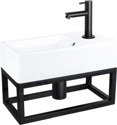 Differnz force fonteinset - 40x22x11.5cm - kraan recht - mat zwart - met handdoekrek - keramiek