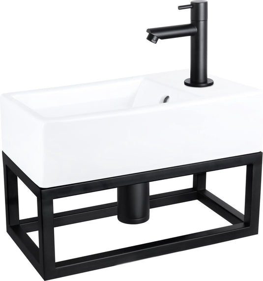 Differnz force fonteinset - 40x22x11.5cm - kraan recht - mat zwart - met handdoekrek - keramiek