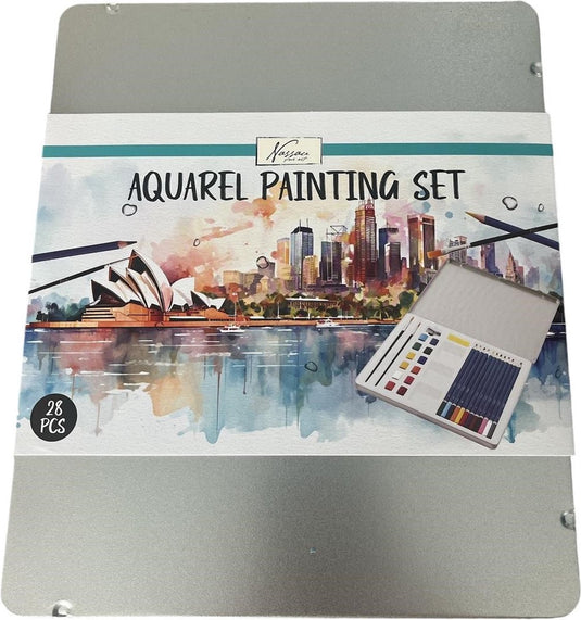 Nassau fine art aquarelverf startersset - 28 stuks - schilderen - waterverf - kunstset - creatief cadeau - metalen opbergblik