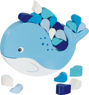 Goki evenwichtsspel: balancerende walvis 16x15x2,5cm, 21-delig, hout, 4+