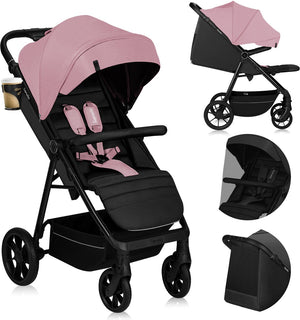 Lionelo mira - kinderwagen - wandelwagen - voor kinderen tot 22 kg - voorwielen 360° - verstelbare rugleuning handgreep - waterdichte xxl luifel met upf50+ - 5-puntsgordel - grote off-road wielen - volledige schokdemping - compact opvouwbaar