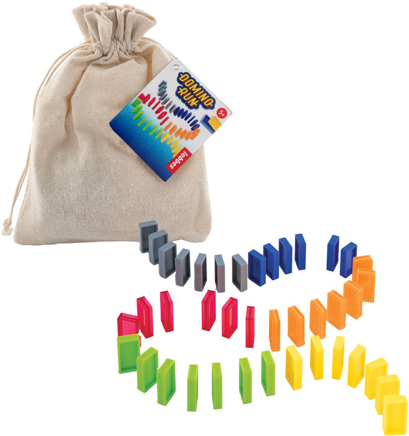 Afbeelding laden in galerijviewer, Grafix dominostenen speelgoed in katoenen tasje - kleurrijke stenen set.
