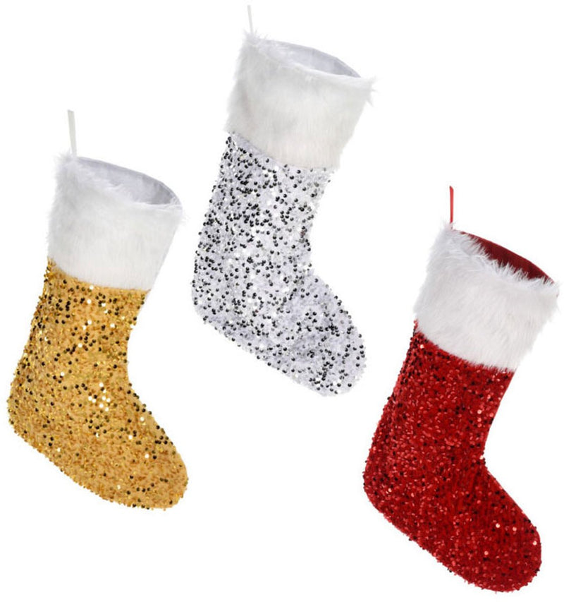 ギャラリービューアに画像をロードする, Koopman kerstsok met pailletten en kunstbontlaag multi kleuren decoratie.
