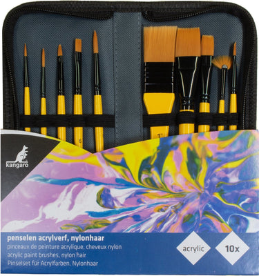 Kangaro - penselenset - acrylverf - 10 stuks in etui