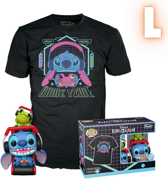 Funko lilo stitch gamer stitch with frog - pop! tee heren pop! - neutraal - l