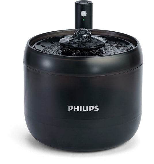 Philips drinkfontein kat – waterfontein 2,2 l met filter – fluisterstille kattenfontein met bewegingssensor – stromend water waterdispenser – zwart - paw3210 02