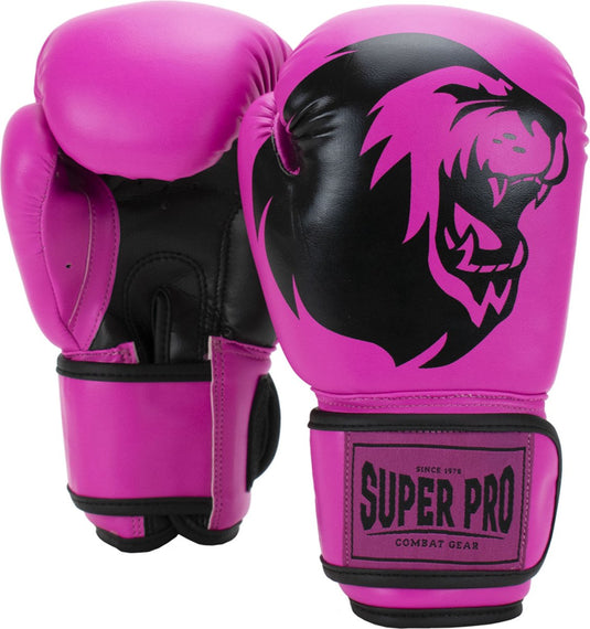 Super pro combat gear talent (kick)bokshandschoenen roze zwart 4oz