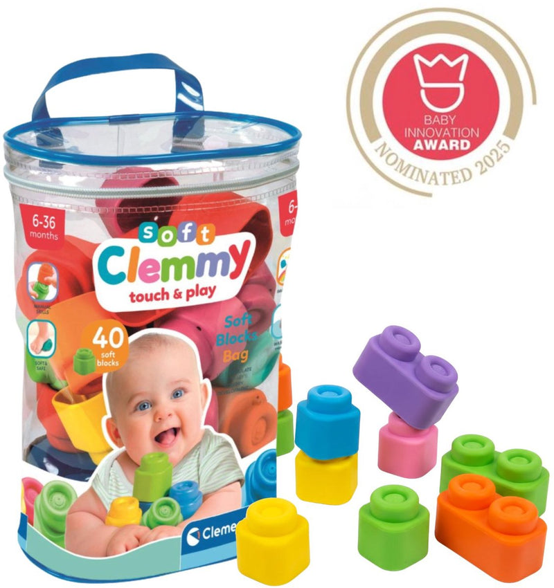 Afbeelding laden in galerijviewer, Clementoni baby soft clemmy blokken met opbergtas - 40dlg.

