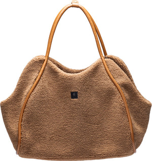 Designed by lotte tebby draagtas hond - hondentas - voor kleine honden - teddy-stof - cognac - 43x18x35 cm