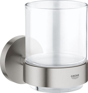 Grohe essentials houder met glas - supersteel (rvs-look)