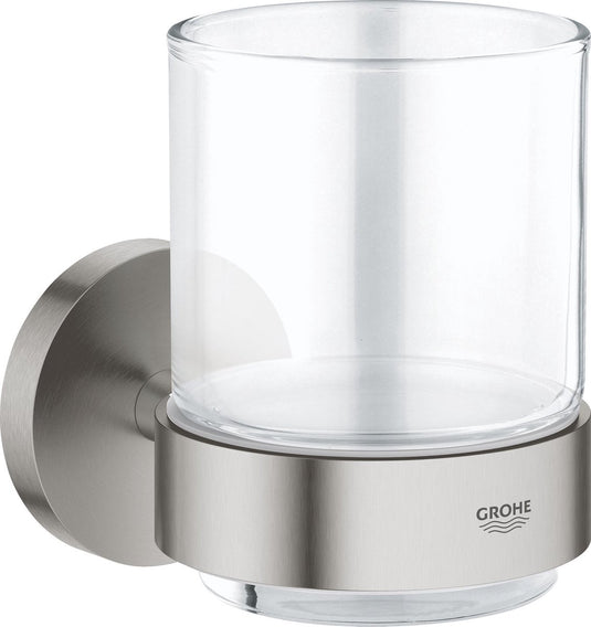 Grohe essentials houder met glas - supersteel (rvs-look)