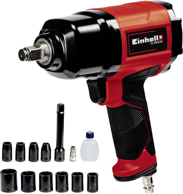 Einhell pneumatische slagmoersleutel tc-pw 610 - 610 nm - incl. 10 dopsleutels en 1x 125 mm verlenging