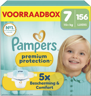 Pampers premium protection maat 7 - 156 luiers - 15kg+ - voorraadbox