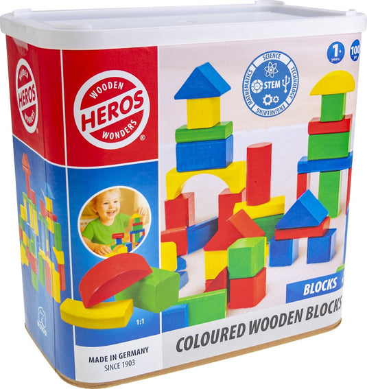 Heros houten blokken gekleurd – blokken – 100 bouwblokken – grote set – fsc hout – gemaakt in duitsland – creatief bouwen – vanaf 1 jaar