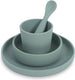 Jollein - kinderserviesset 4-delig (ash green) - siliconen - baby servies, baby bestek - 6-18 maanden
