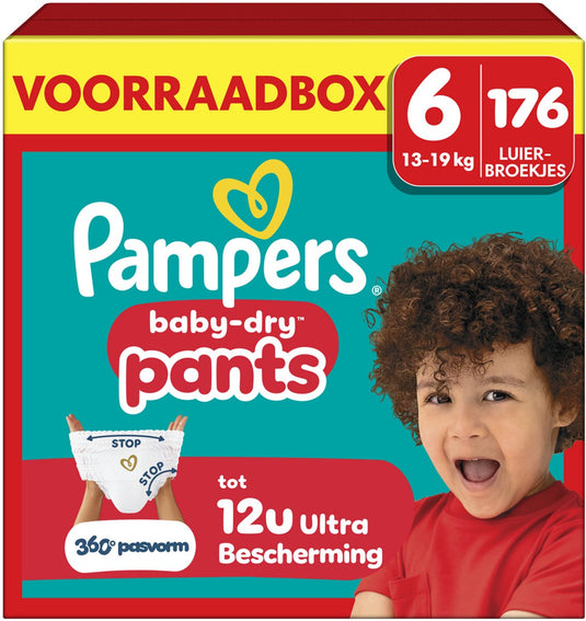 Pampers baby-dry pants maat 6 - 176 luierbroekjes - 13kg-19kg - voorraadbox