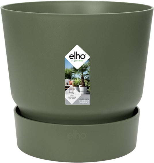 Elho greenville rond 55 - grote bloempot voor buiten met waterreservoir - 100% gerecycled plastic - ø 55 x h 50 cm - blad groen