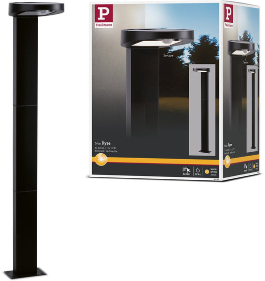 Paulmann solar led-bolderlamp ryse bewegingsmelder ip44 3000k 30lm antraciet