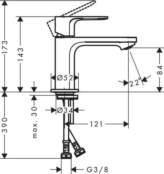 Hansgrohe rebris e - wastafelmengkraan - ééngreeps bediening - coolstart energiebesparend - zonder waste - 80mm maat - chroom