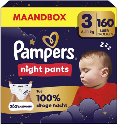 Pampers night pants maat 3 - 160 luierbroekjes - 6kg-11kg - maandbox