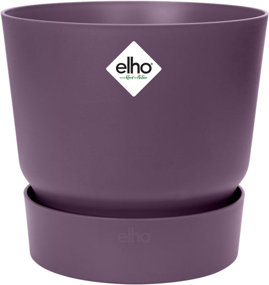 Elho greenville rond 25 - bloempot voor buiten met waterreservoir - 100% gerecycled plastic - ø 24.5 x h 23.3 cm - vintage pruim