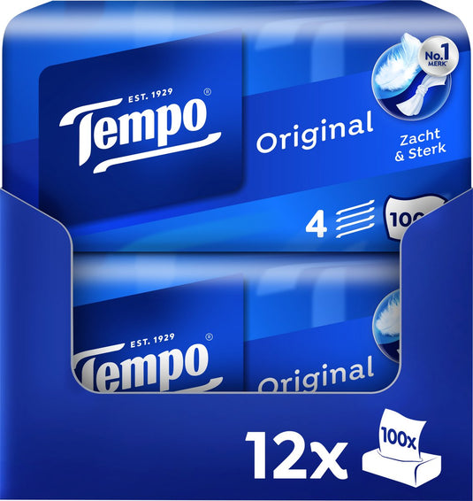 Tempo tissues - original - voordeelbox - 12 x 100 stuks = 1200 zakdoekjes