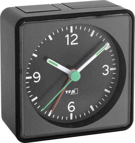 Tfa dostmann 60.1013.01 wekker quartz zwart alarmtijden: 1 fluorescerende wijzers