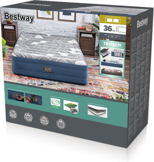 Bestway tritech fashion flock queen luchtmatras met ingebouwde ac pomp en antimicrobiële coating 2,03 mx 1,52 mx 36 cm