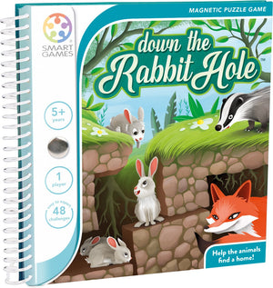 Smartgames down the rabbit hole - magnetisch logisch denkspel - 48 educatieve dierenuitdagingen - compact reisspel solospel - vanaf 5 jaar