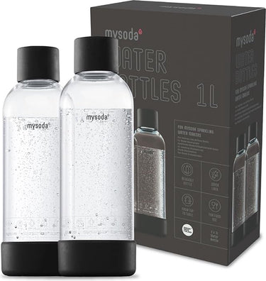 Mysoda - set van 2 herbruikbare flessen van 1 liter - zwart- geschikt voor apparaten
