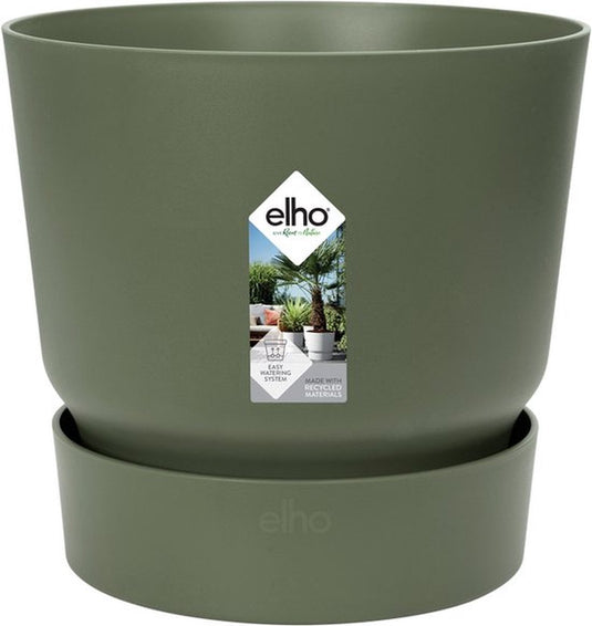 Elho greenville rond 16 - bloempot voor buiten met waterreservoir - 100% gerecycled plastic - ø 16 x h 15.3 cm - blad groen
