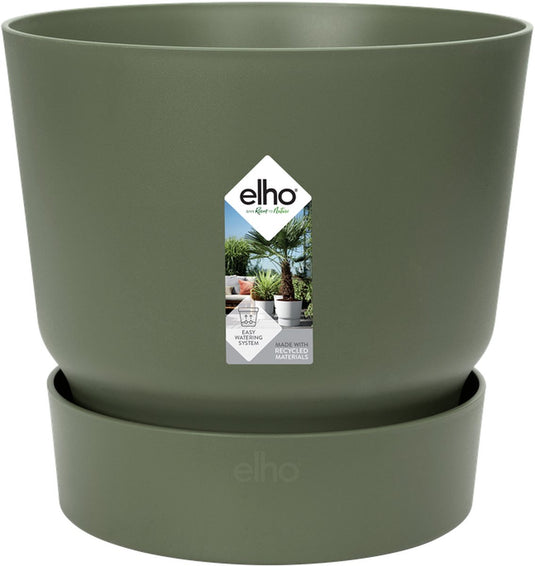 Elho greenville rond 55 - grote bloempot voor buiten met waterreservoir - 100% gerecycled plastic - ø 55 x h 50 cm - blad groen