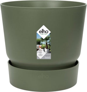 Elho greenville rond 30 - grote bloempot voor buiten met waterreservoir - 100% gerecycled plastic - ø 29.5 x h 27.8 cm - blad groen