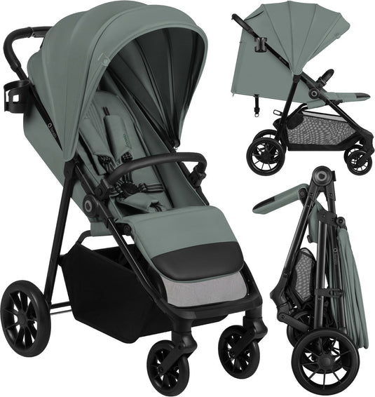 Lionelo emerald buggy wandelwagen – comfortabele ligpositie 91 cm – lichtgewicht eén-hand opvouwbaar – geschikt voor 6 maanden tot 4 jaar – xxl-capuchon upf50+ – gelagerde eva-wielen met vering – inclusief bekerhouder