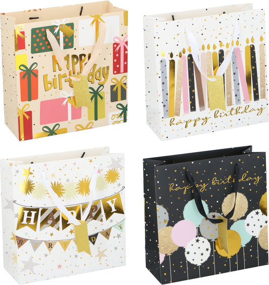Merkloos sans marque verjaardag cadeautas happy birthday – cadeautas verjaardag ca. 32x26x12 cm – geschenk tas met handvatten – cadeauverpakking voor verjaardagscadeau – assorti designs - 1 willekeurige variant