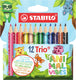 Stabilo trio thick - driekantige kleurpotloden met extra dikke kern - animal vibes - etui met 12 kleuren