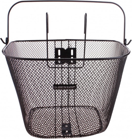 Dunlop fietsmand stuur 22l - fiets mand met handvat en haken - fietsmandje 34 x 24,5 x 26 cm - geschikt voor elektrische fiets, omafiets en stadsfiets - metaal - zwart
