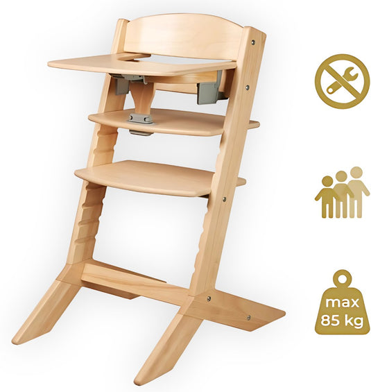 Geuther houten kinderstoel - syt - meegroeistoel voor kinderen van 6-36 maanden - inclusief eetblad - 5-punts veiligheidsgordel - 61x49x83cm - eco hout