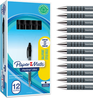 Paper mate flexgrip ultra-balpen met drukknop | medium punt (1,0 mm) | zwarte inkt | 12 stuks