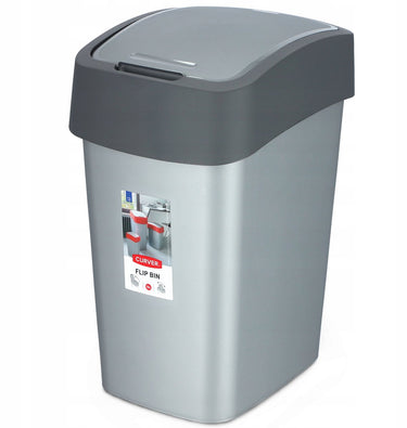 Curver flip bin afvalbak - 9l - zilver antraciet