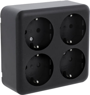 Q-link - wandcontactdoos - opbouw - 4-voudig stopcontact - randaarde - kinderbeveiliging - mat zwart