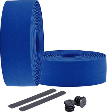 Bbb cycling stuurlint racefiets - zelfklevend stuurtape met stretch materiaal - antislip - lengte: 200cm - dikte: 2mm - inclusief stuurdoppen - blauw - raceribbon bht-01