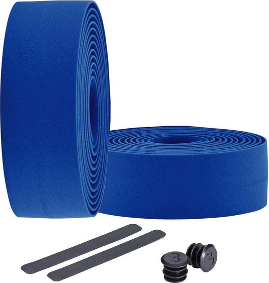 Bbb cycling stuurlint racefiets - zelfklevend stuurtape met stretch materiaal - antislip - lengte: 200cm - dikte: 2mm - inclusief stuurdoppen - blauw - raceribbon bht-01